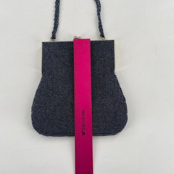 Express World Brand Clutch Purse Handbag Beaded Silver Gray Evening Party Event - Picture 6 of 8